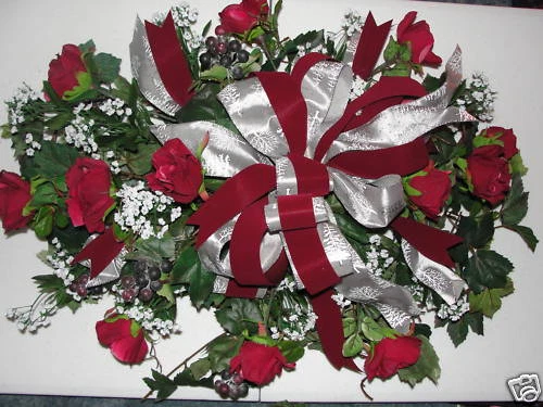 Christmas Cemetery Winter Grave Burial Pillow Spray 26" x 22" + Ground Stakes