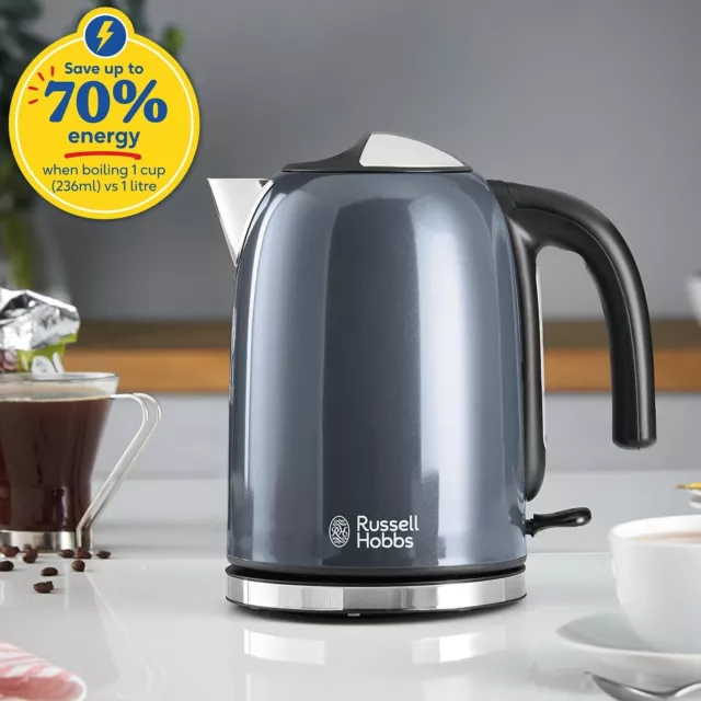 Russell Hobbs Colours Plus Grey 1.7L Kettle & 2 Slice Toaster Matching Set 3