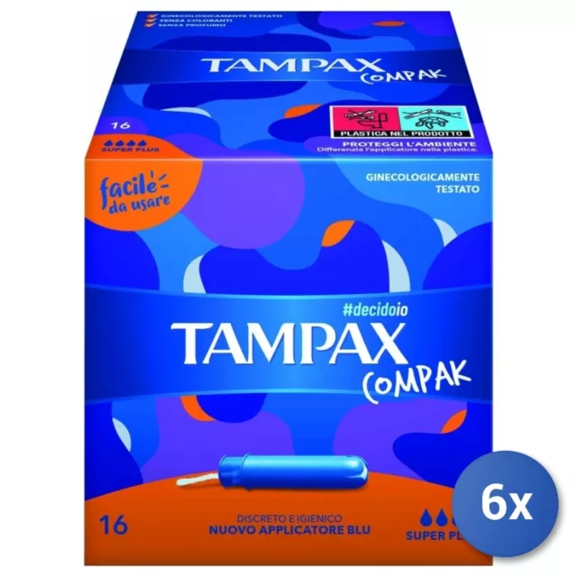 6x Tampax Tampons Intérieur Compak Super Plus 16 Pièces