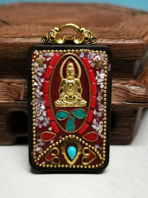 Retro Nepal Thangka Exotic Customs God Black Sandalwood Pendant C78