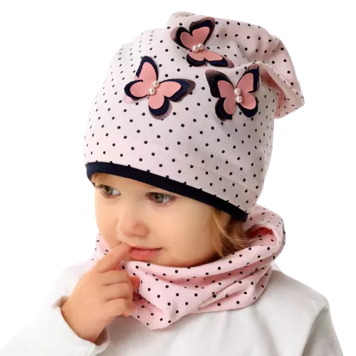 AJS Mädchen Set Mütze Loopschal Frühling Herbst Beanie Baumwollmütze Rosa