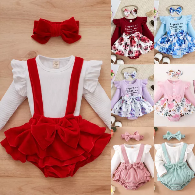 Newborn Baby Girl Ribbed Outfit Romper Jumpsuit Dress Xmas Party Princess Dress