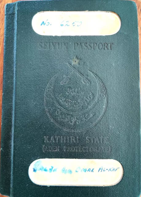 Very rare Kathiri State passport 1959 - British Aden protectorate!Revenue stamps