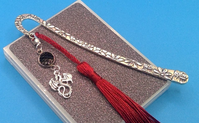 DRAGON CHARM +TASSEL Metal Bookmark *FREEPOST* Gift Box READERS. DAD BROS XMAS