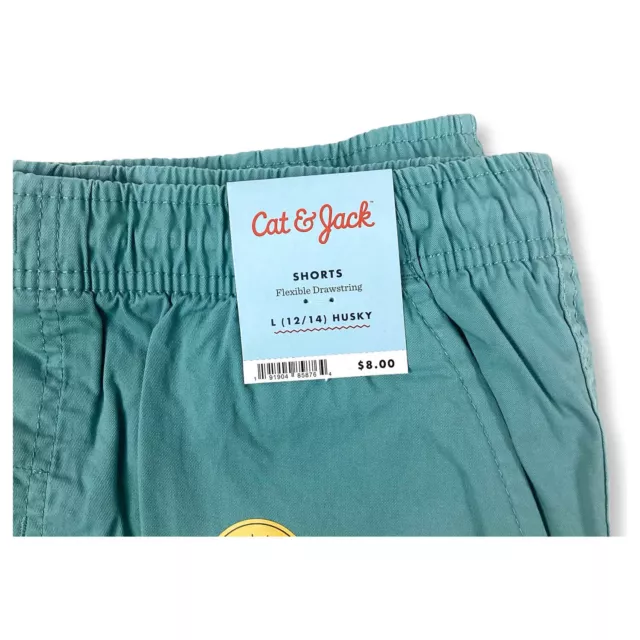 Pantalones Cortos Cat & Jack Boys Talla L 12/14 Husky Cordón Pull-On Costa Oeste Verde 3