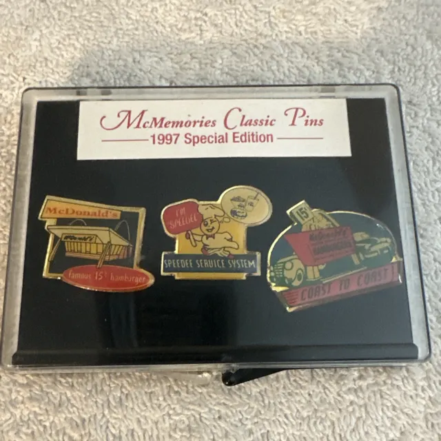 1997 McDonlands McMemories Classic Pins - Set of 3 Pins - Certificate Of Auth