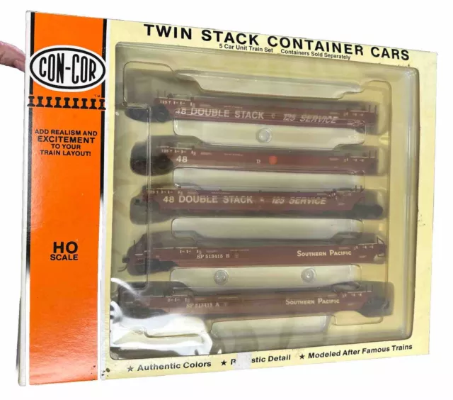 Con-Cor HO RTR 0001-001952(03)Twin Stack Container 5 Cars Unit Train Trailer Tr 3