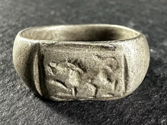 Wearable Ancient Greek Silver Ring Depicting Pegasus On Bezel Circa 300-200 Bce