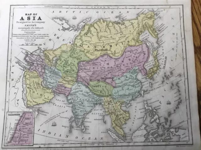 Asia China Japan India Arabia Russian Empire  Map 1839 Smiths Geography