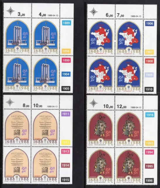 RSA MNH 1988 SG637-40 Arrival of First French Huguenots at the Cape Blocks of 4