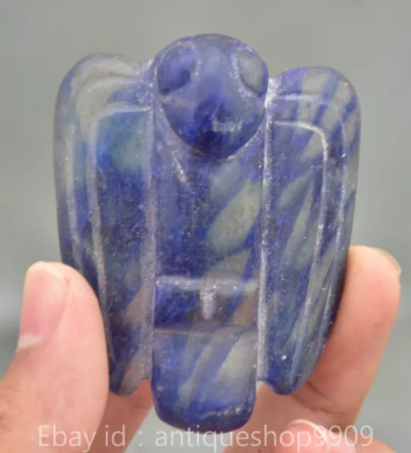 2.8“ Old Chinese Hongshan Culture Blue Crystal Carve Eagle Bird Statue Pendant