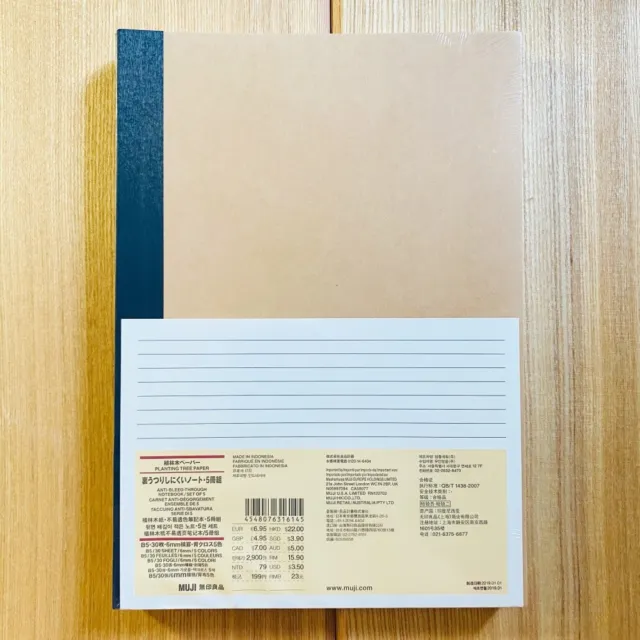 MUJI Notebook B5 6mm Ruled 30 Sheets x 5 Books / Pack 無印良品 植林木不易透色筆記本 B5.橫線