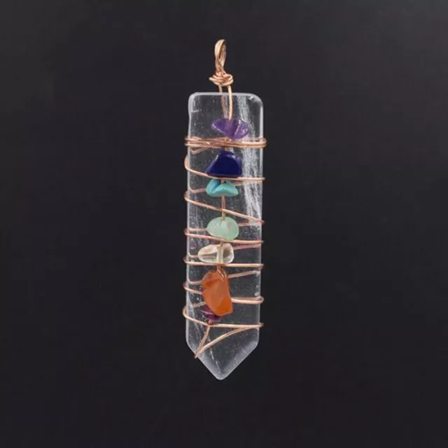 Natural Gems Crystal Quartz 7 Chakra Sword Healing Point Reiki Pendant Pendulum