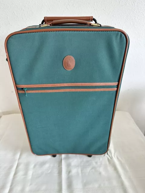 Vintage 80s Polo Ralph Lauren Suitcase Hunter Green Roller Wheels Carry On