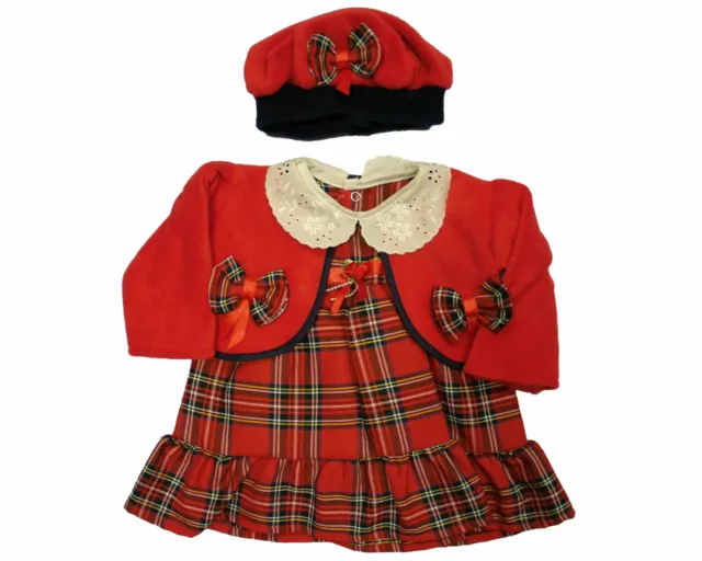 Baby Babys Mädchen rot rosa Tartan Kleid Set Fleece Bolero Cardigan Hut Party 3 M