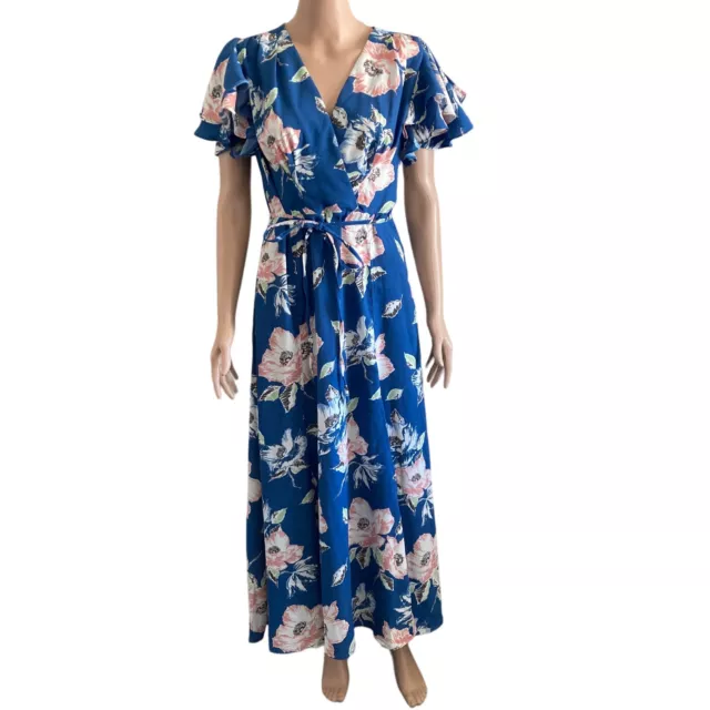 French Connection Dress Womens 8 Verona Drape Midi Floral Blue New