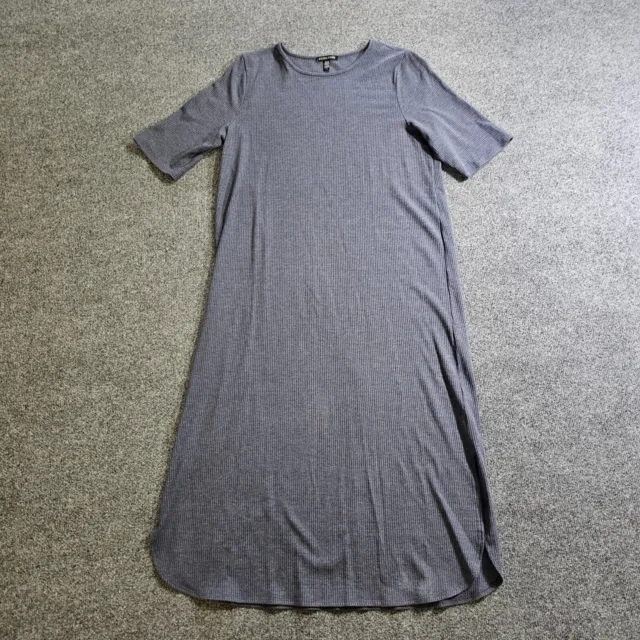 Eileen Fisher Dress Womens Large Gray Ribbed Knit Tencel Midi Stretch Casual