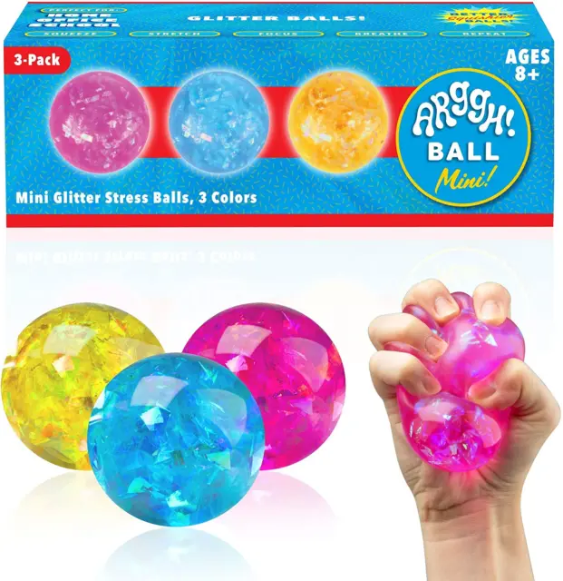 Mini bolas de estrés de brillo Arggh para adultos y niños - 3 piezas bola de estrés blanda Fi