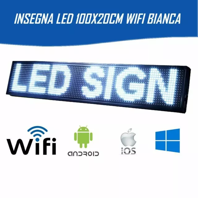Enseigne Panneau Wifi Lumineuse Coulissante LED Programmable 100x20cm Blanque