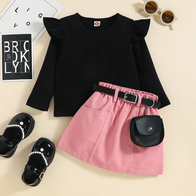 Toddler Girls Ruffle Long Sleeve Tops Skirt Party Kids Outfit Dress Clothes Set 3