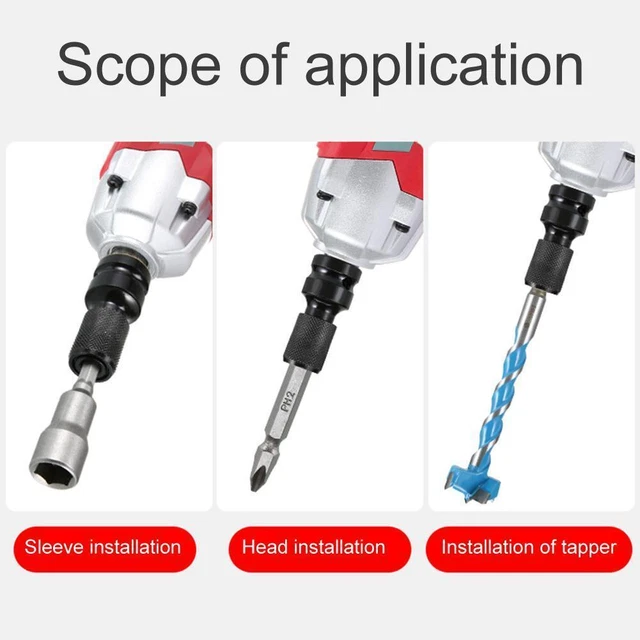 7/16" Hex To 1/2" Square Socket Adapter - 2" Long, Impact Ready, Spring Ball Retainer For Impact Drivers & Drills