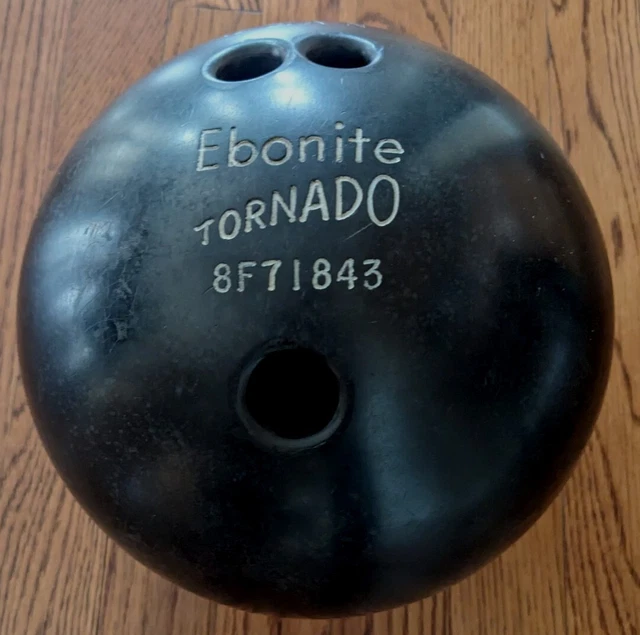 VINTAGE EBONITE TORNADO Black Bowling Ball 14 Pounds, Drilled 8F71843