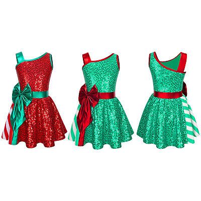 iixpin Kinder Mädchen Tanz Trikot Kleid Glänzend Pailletten Weihnachtskostüm