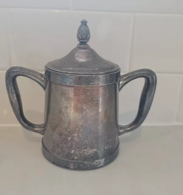 WEAR-BRITE Nickel Silver Sugar Bowl Double Handle With Pineapple Lid VINTAGE