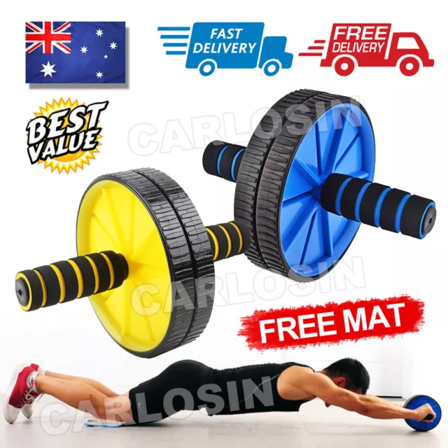 AB Fitness Wheel Roller Abdominal Waist Workout Exercise Gym With Free Knee Mat