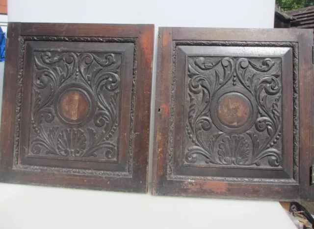 Victorian Carved Wooden Panels Plaques Cupboard Doors Antique Old Wood Urn 2
