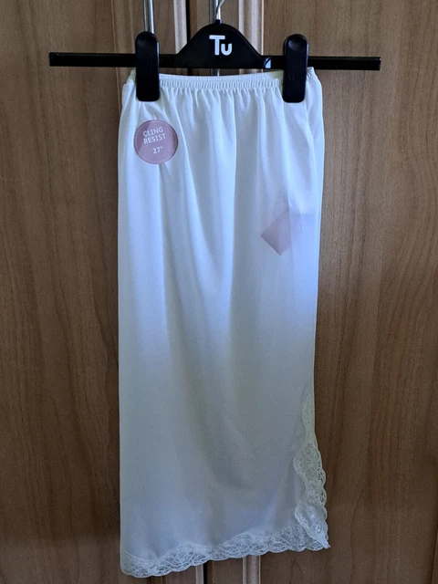 Sottogonna lunga donna avorio mezza slippa 27" pizzo diviso laterale taglia plus 20/22