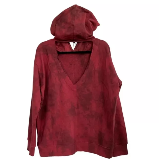 NWT HUDSON Tie-Dye Hoodie with Cutout Back in Cabernet Fatigue Size Small