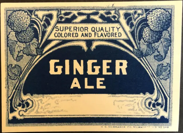 No Name  Early 1900's Ginger Ale Soda Label