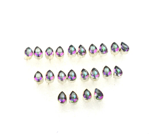 Wholesale 11Pr 925 Solid Sterling Silver Cut Mystic Topaz Stud Earring Lot A745