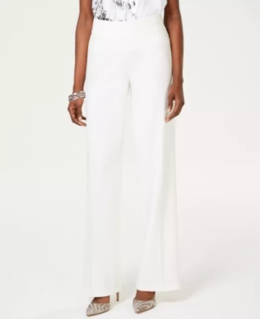 Inc International Concepts Wide Leg Crepe Side Zip Pull On Pants Washed White 2