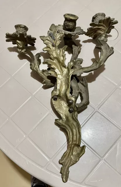 Bronze French Louis XV Style Candelabra Wall Sconce 3 Arm Candle 3