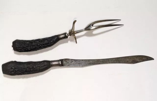 Cuchillo de afilado antiguo Winchester Sterling 14"" mango asta y tenedor de servir de 11