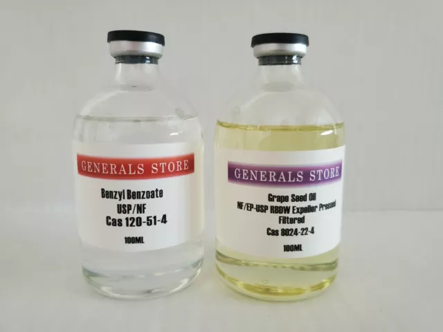 Grape Seed Oil NF/EP -USP RBDW 100 ml Vial +Benzyl Benzoate USP/NF 100ml Vial