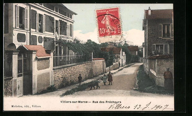 CPA Villiers-sur-Marne, Rue des Prêcheurs, vue de la rue 1907