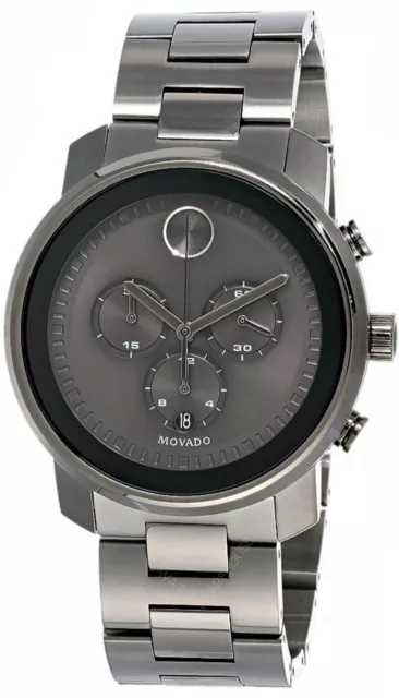 Movado Bold 44Mm Chrono Gray Sunray Dial Men's Watch 3600277