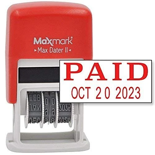 Self-Inking Rubber Date Office Stamp with Paid Phrase & Date - RED In...