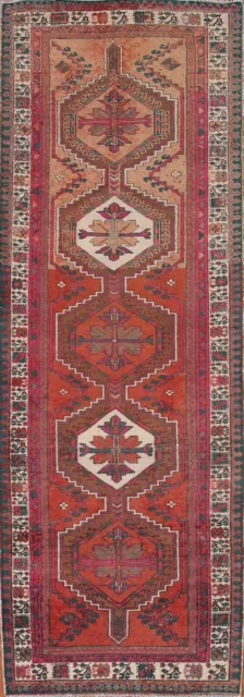 Vintage Geometric Ardebil Traditional Tribal Hand-knotted Wool Runner Rug 3'x10'