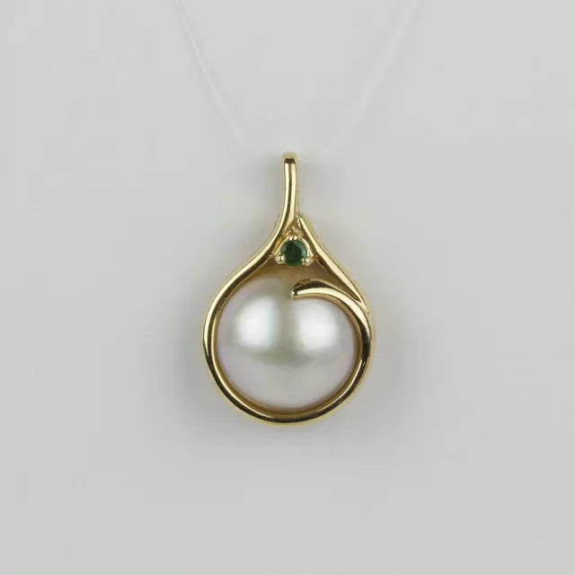 Pretty 14k Yellow Gold, Mabe Pearl, Emerald Womens Necklace Pendant