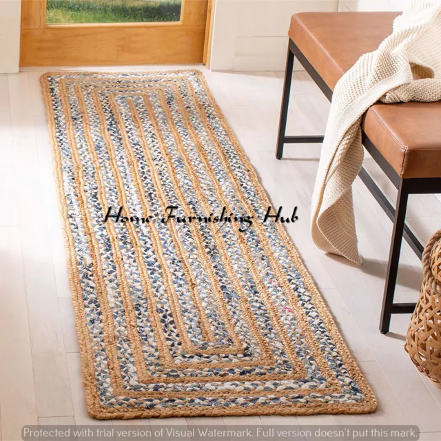 Rug Runner 100% natural braided jute handmade modern rustic look area carpet Rug