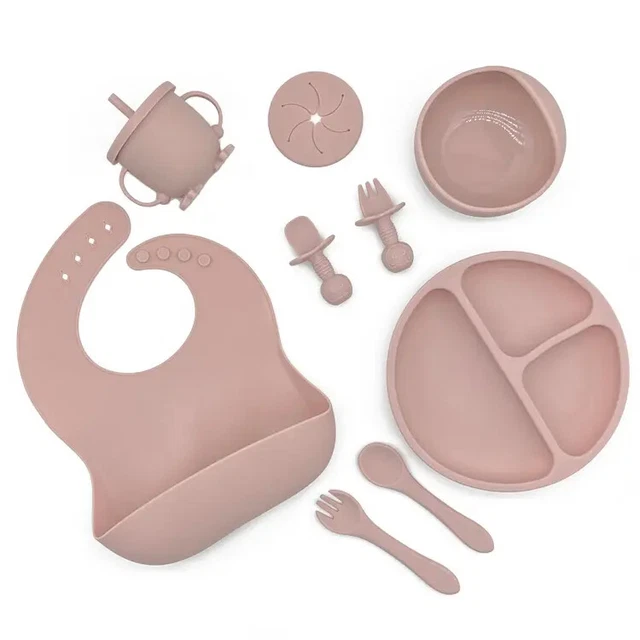10 PIEZAS | Juego de silicona para destete del bebé, alimentación del niño pequeño - Todos los artículos en la foto incluidos