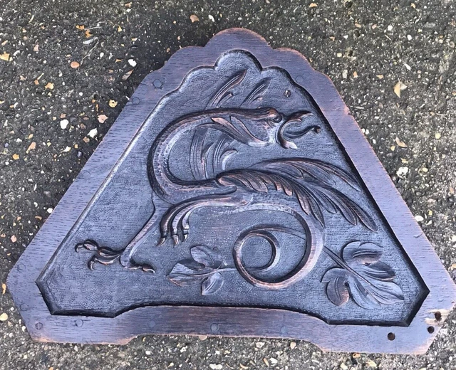 Antique CARVED WOOD WYVERN DRAGON PANEL plaque architectural furniture folk art
