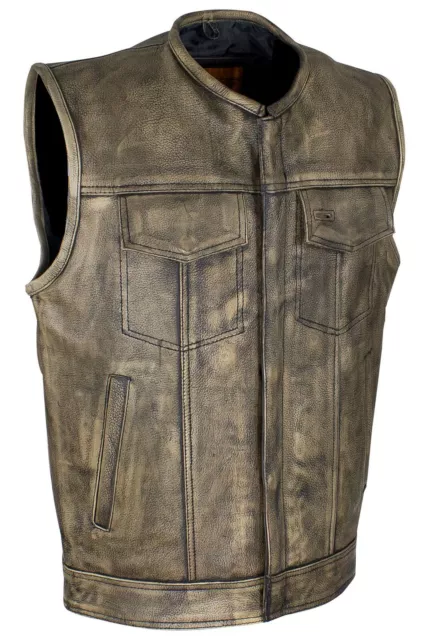 Gilet En Cuir Homme Moto Fils Of Anarcy Sans Col Euro En Détresse 3