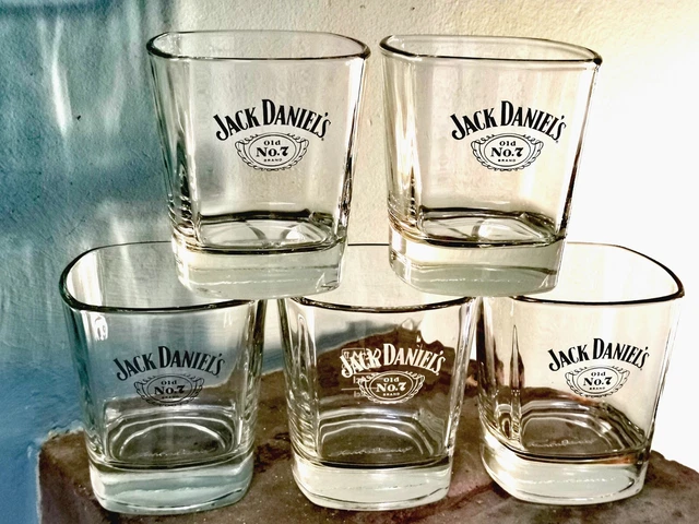 Unused? 5 Jack Daniels 250ml No7 Square Whiskey-Whisky Drinking Glasses Freepost