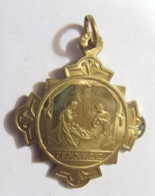 antique Greek Orthodox Baptism religious pendant gold tone metal 52999