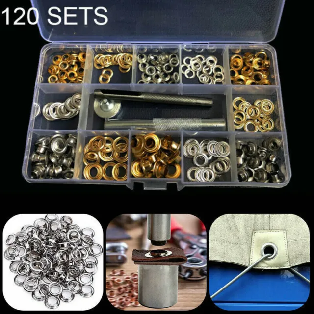 120x Grommets Durable Clothing Metal Eyelets Button Set Installation Tools Kit
